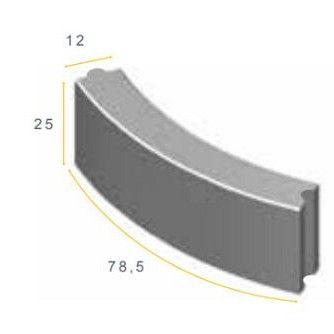 Bochtband grijs 78,5x25x12 cm. R=3 hd ~