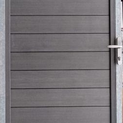 Maatwerk poort HxB 175x100 cm. incl. slotset, klink en vulling (modulair dual straight graphite black)