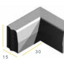 Trottoirband Hoekstuk 13/15x25cm. 90 graden inwendig grijs vis~