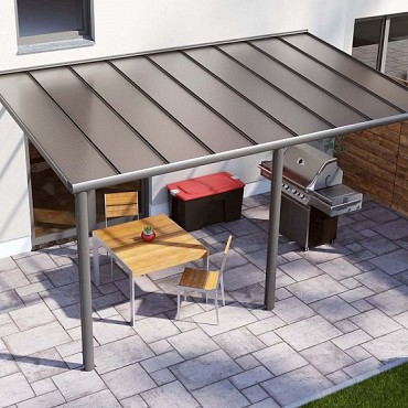 Verasol Smartline veranda Polycarbonaat Helder, 5540Bx2500D mm, 3 staanders, Antraciet struct ~