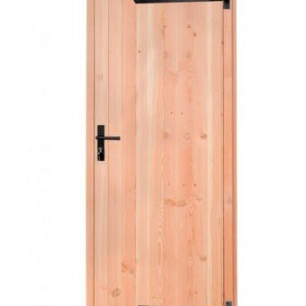 Douglas enkele deur met zwart beslag inclusief kozijn. rechtsdraaiend. 90x201 cm kleurloos geïmpregneerd ~