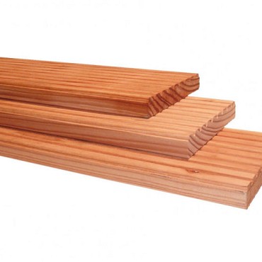 Douglas geprofileerd dekdeel. 1 zijde grof profiel. 1 zijde glad. 2.5x14.5x400 cm onbehandeld ~