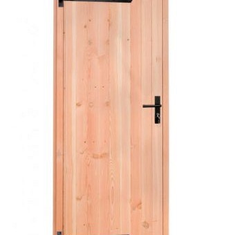 Douglas enkele deur met zwart beslag inclusief kozijn. linksdraaiend. 90x201 cm kleurloos geïmpregneerd ~
