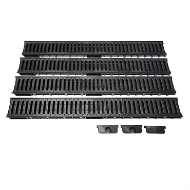 WS Actiedrain met PE rooster incl 2x eindkap/uitloop 1x dicht (doos á 4 stuks) ~