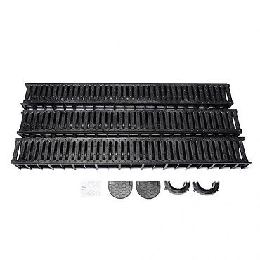 WS Actiedrain met PE rooster incl 2x eindkap en 1x onderuitlaat (doos á 3 stuks) ~