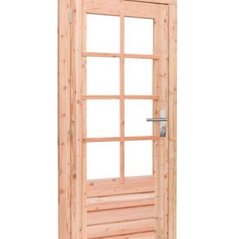 Douglas enkele 8-ruits deur inclusief kozijn, linksdraaiend, 90 x 201 cm, kleurloos geïmpregneerd. ~