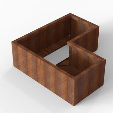 Bloembak Module+ L-vorm 60x120x120x42 cm. Corten ~