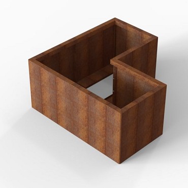 Bloembak Module+ L-vorm 60x120x120x56 cm. Corten ~