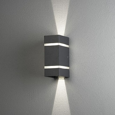 Cremona PowerLED 230V wandarmatuur flush 8.5x19.5cm double frost strip twin, 2x 3W warmwit, 0-90° traploos instelbare stralingshoeken ~