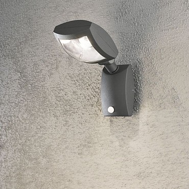 Latina PowerLED 230V wandarmatuur downspot 14x32cm met bewegingsmelder, 1x 12W ~