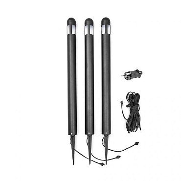 Amalfi LED 12V Set van 3 paaltjes round diameter 6cm op grondspies 75cm, 3x 0.6W ~