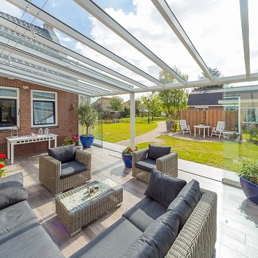 Verasol Greenline veranda voorbereid voor glas, 5000Bx2500D mm, 3 staanders, kleur: Wit RAL9010/Antraciet structuurlak ~