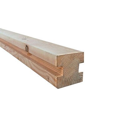 Douglas sleufpaal 9,5x9,5x300 cm. t.b.v. 28 mm profielplanken, tussenpaal, onbehandeld. ~