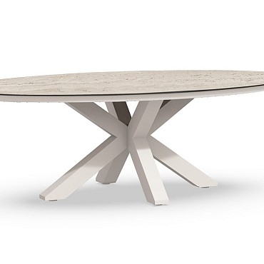 Oblong Dining Table Trespa Travertin 220x130x75 cm Creme White ~