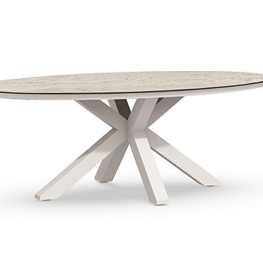 Oblong Dining Table Trespa Travertin 200 x 110 cm Creme White ~