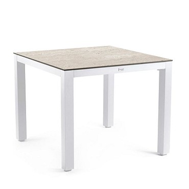 Briga Dining Table Trespa Travertin 100 x 100 cm Creme White ~