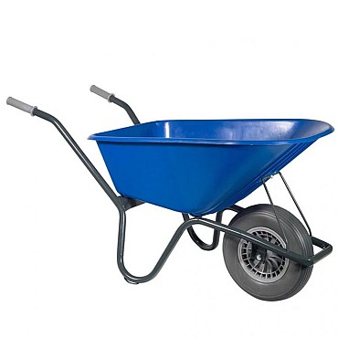 Kruiwagen Tuin Premium 100L Blauw m/kunststof bak + SOFT wiel ~