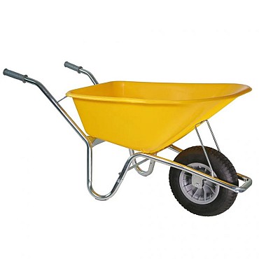 Kruiwagen Bouw 100L Geel m/kunststof bak ~