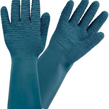 Rozenhandschoen blauw lang maat 10 ~