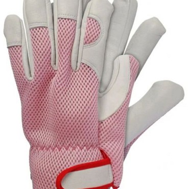 Werkhandschoenen geitenleer roze maat S ~