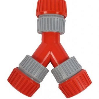 Y-vertakking met 3 opgeschroefde slanghouders Ø 12-18 MM PVC in blister ~