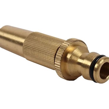 Regelbare spuit met nippel  messing in blister ~