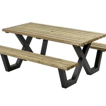Picknicktafel geïmpregneerd, metalen frame, 180x160 cm ~