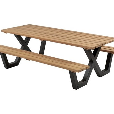 Picknicktafel hardhout, metalen frame, 230x160 cm ~