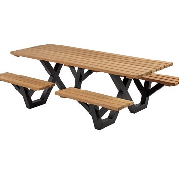 Picknicktafel hardhout, metalen frame, open instap ~