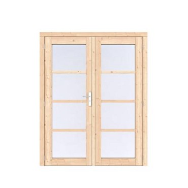 Vuren Volglas dubbele deur Prestige 168x209 cm. scharnieren RVS beslag onbehandeld. ~