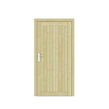 Vuren dichte enkele deur Prestige 108x209 cm. rechtsdraaiend scharnieren RVS beslag groen geimpregneerd. ~