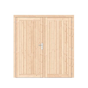 Vuren dichte dubbele deur Prestige 201x209 cm. scharnieren RVS beslag onbehandeld. ~