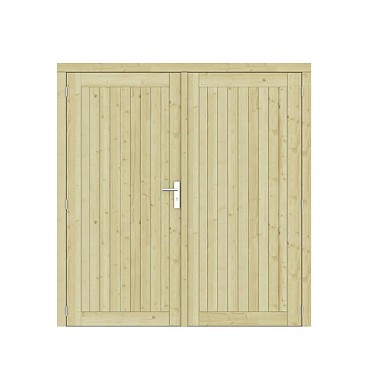 Vuren dichte dubbele deur Prestige 201x209 cm. scharnieren RVS beslag groen geimpregneerd. ~