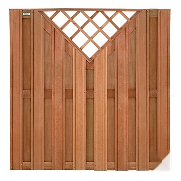 Keruing tuinscherm recht 15L 13mm 39x1800x1800mm met V-trellis / V-groef / RVS bc ~