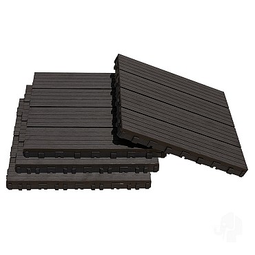 WPC-antraciet FSC tuintegel 4L 11mm click 24x300x300mm groef 4st/set RVS bc ~