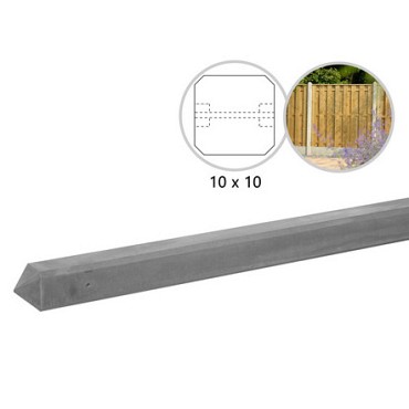 Betonpaal glad diamantkop 10x10x280 cm. grijs ongecoat tussenpaal ~