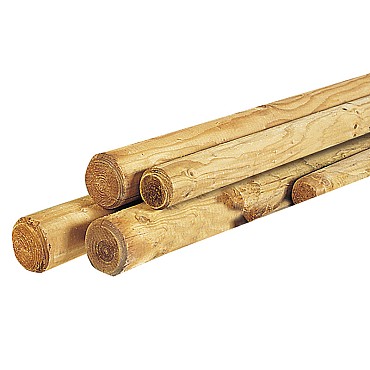 Grenen ronde paal cilindrisch gefreesd 1 zijde gepunt 1 zijde gekroond, Ø 6x125 cm. groen geïmpregne