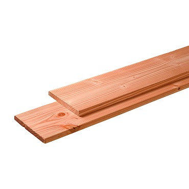 Douglas plank 1 zijde geschaafd, 1 zijde fijnbezaagd 2,8x24,5x400 cm. kleurloos geïmpregneerd. ~