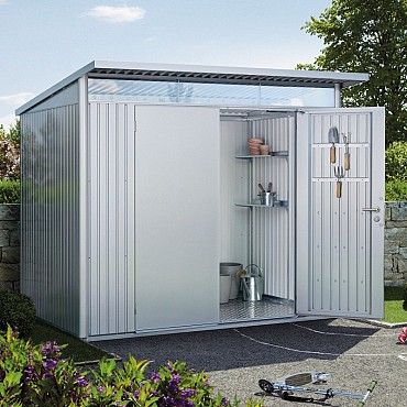 Berging AvantGarde Gr. A1 zilver met. Dub. Deur smal (180x220x218 cm) ~