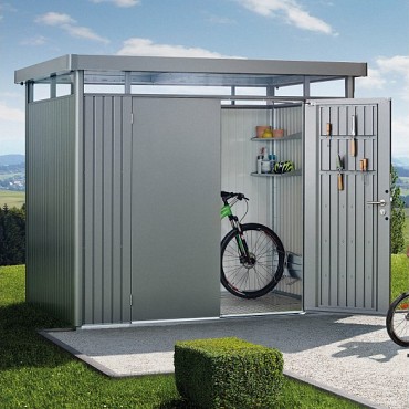 Berging HighLine Gr. H1 kwartsgrijs met dubbele deur (275x155x222 cm) ~