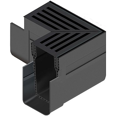 ACO Slimline hoek incl. zwart rooster (koppelstuk geint.) ~