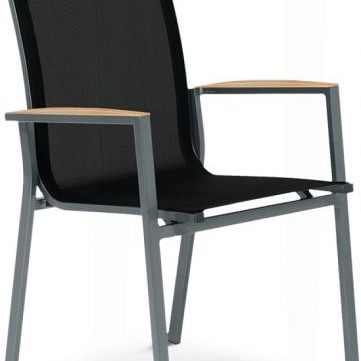Foxx Stapelbare Armstoel. Dubbele Textilene met Solid Teak (FSC) Charcoal / Teak (72x60x89 cm) ~