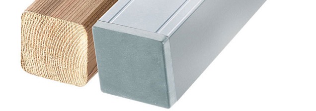 Aluminium paal met kap 68x68x1860mm met houten kern 1840mm bc ~