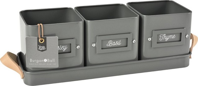 Kruidenpotjes vierkant 3st op tray koolzwart ~