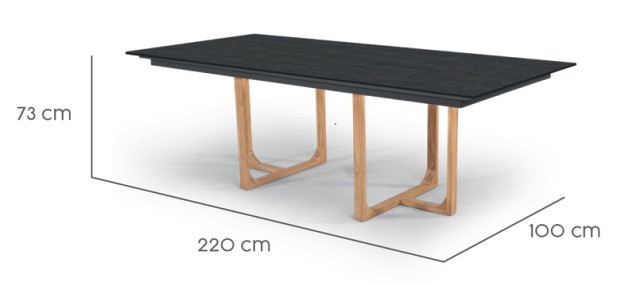 Table incl Top Nida 220 Dekton- TEAK Bromo Nida / Bromo (220x100 cm) ~