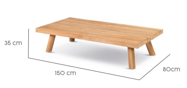 Wakkanda SalonTafel Solid Teak (FSC)blad (6 cm dik) en poten Teak (150x80x35 cm) ~