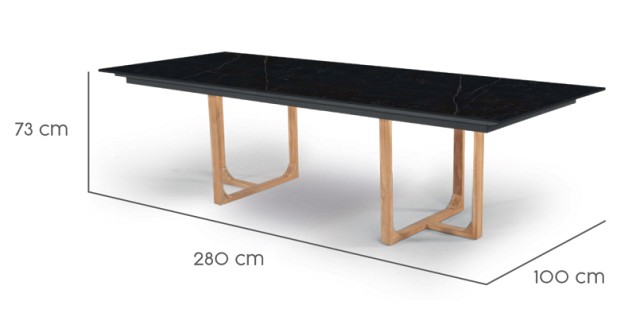 Table incl Top Nida 280 Dekton-TEAK  Kelya Nida / kelya (280x100 cm) ~