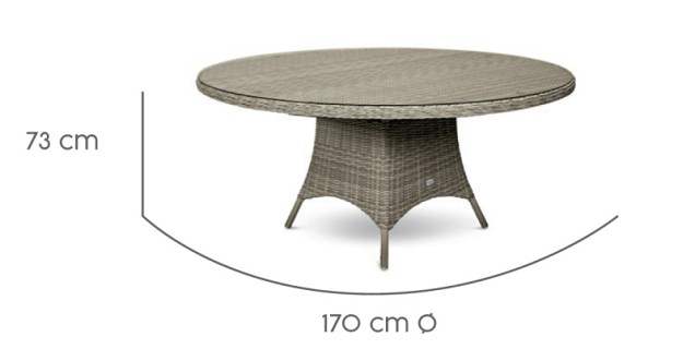 Doncaster	Dining Table met glasplaat 170 cm Ø Weathered Grey ~