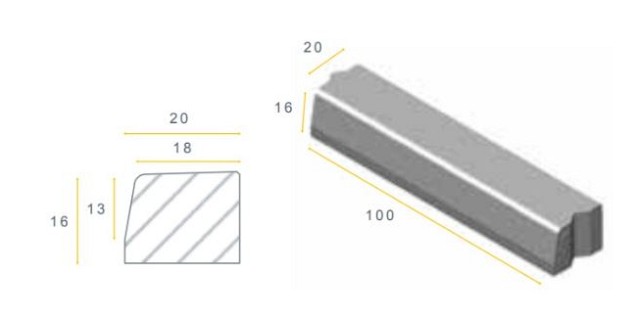 Trottoirband 18/20x20x100 grijs vis K ~