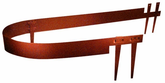 Mevosteel LxH 225x10,2 cm. Dikte 2 mm. ongecoat (Corten) incl. pennen ~